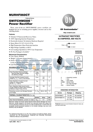 MURHF860CT_06 datasheet - ULTRAFAST RECTIFIER 8.0 AMPERES, 600 VOLTS