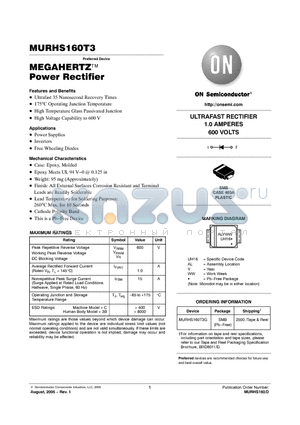 MURHS160D datasheet - ULTRAFAST RECTIFIER 1.0 AMPERES 600 VOLTS