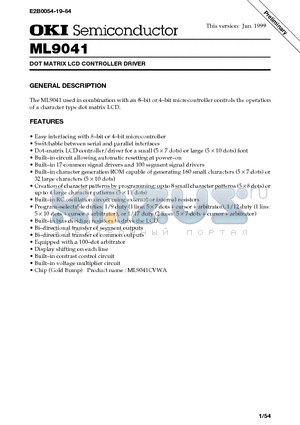 ML9041 datasheet - DOT MATRIX LCD CONTROLLER DRIVER