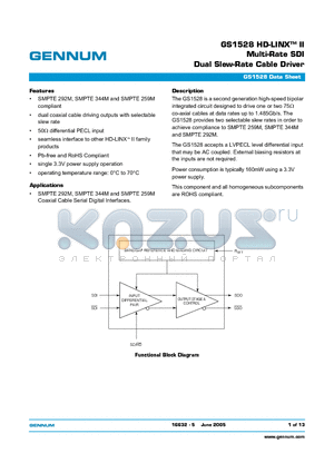 GS1528-CTA datasheet - GS1528 HD-LINX-TM II Multi-Rate SDI Dual Slew-Rate Cable Driver