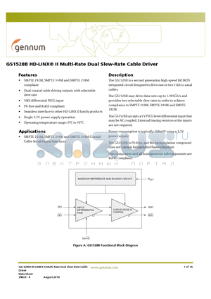 GS1528BCKAE3 datasheet - HD-LINX II Multi-Rate Dual Slew-Rate Cable Driver