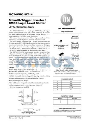 MC74VHC1GT14DFT1 datasheet - Schmitt−Trigger Inverter / CMOS Logic Level Shifter LSTTL−Compatible Inputs