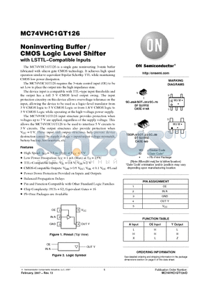 MC74VHC1GT126_07 datasheet - Noninverting Buffer / CMOS Logic Level Shifter with LSTTL−Compatible Inputs