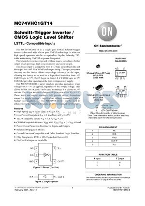 MC74VHC1GT14DFT2 datasheet - Schmitt−Trigger Inverter / CMOS Logic Level Shifter LSTTL−Compatible Inputs