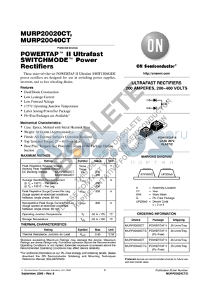 MURP20020CT_06 datasheet - ULTRAFAST RECTIFIERS 200 AMPERES, 200−400 VOLTS