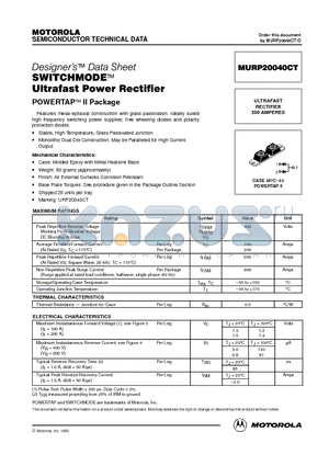 MURP20040 datasheet - ULTRAFAST RECTIFIER 200 AMPERES