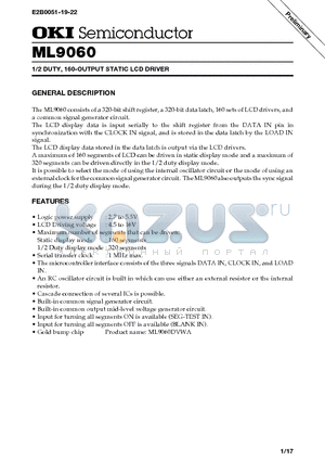 ML9060 datasheet - 1/2 DUTY, 160-OUTPUT STATIC LCD DRIVER