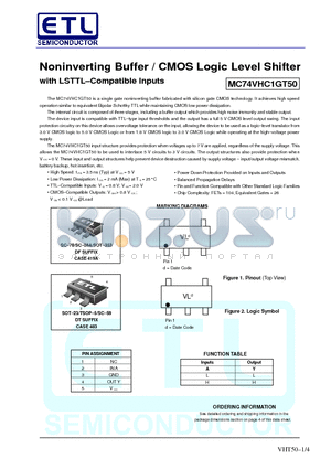 MC74VHC1GT50 datasheet - Noninverting Buffer / CMOS Logic Level Shifter with LSTTL-Compatible Inputs