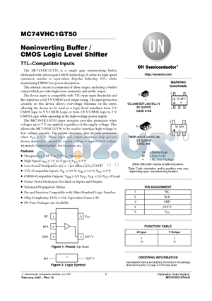 MC74VHC1GT50 datasheet - Noninverting Buffer / CMOS Logic Level Shifter TTL−Compatible Inputs