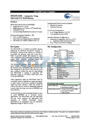 FM25L04B-DGTR datasheet - 4Kb Serial 3V F-RAM Memory