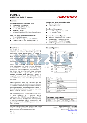 FM25L16-G datasheet - 16Kb FRAM Serial 3V Memory