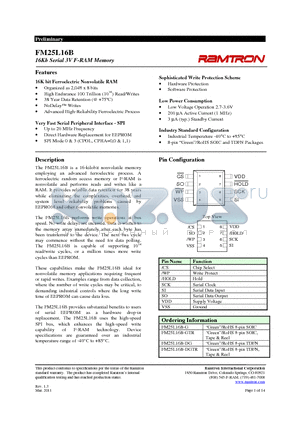 FM25L16B-DGTR datasheet - 16Kb Serial 3V F-RAM Memory