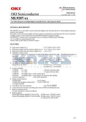ML9207 datasheet - 5 X 7 Dot Character  24-Digit Display Controller/Driver with Character RAM