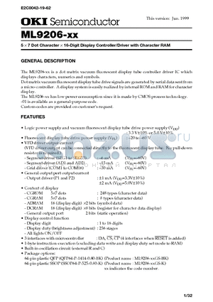 ML9206-XX datasheet - 5 x 7 Dot Character x 16-Digit Display Controller/Driver with Character RAM