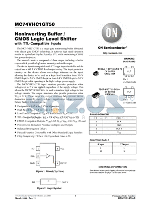 MC74VHC1GT50DFT2 datasheet - Noninverting Buffer / CMOS Logic Level Shifter
