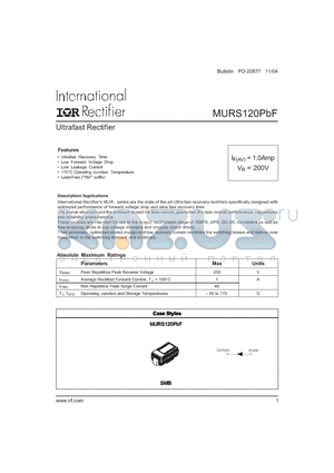 MURS120PBF datasheet - Ultrafast Rectifier