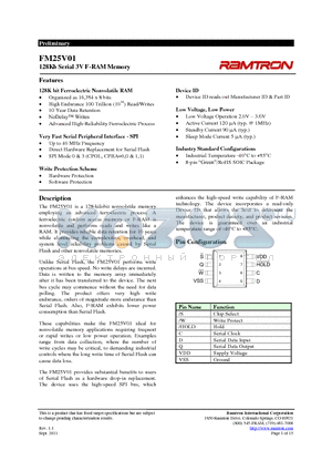 FM25V01 datasheet - 128Kb Serial 3V F-RAM Memory