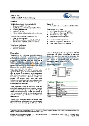 FM25V01-G datasheet - 128Kb Serial 3V F-RAM Memory