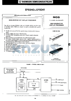 EF9341 datasheet - SEMI-GRAPHIC CRT DISPLAY PROCESSOR