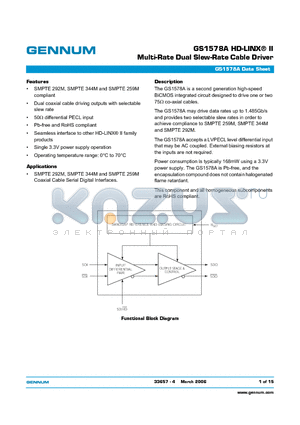 GS1578A datasheet - GS1578A HD-LINX-R II Multi-Rate Dual Slew-Rate Cable Driver