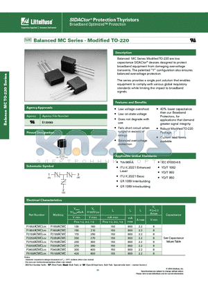 P2103ACMCLXX datasheet - Balanced MC Series Modified TO-220 are low capacitance SIDACtor^ devices