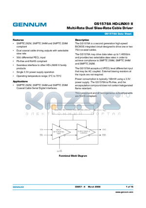 GS1578ACNE3 datasheet - GS1578A HD-LINX-R II Multi-Rate Dual Slew-Rate Cable Driver