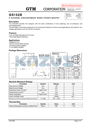 GS152B datasheet - P-CHANNEL ENHANCEMENT MODE POWER MOSFET