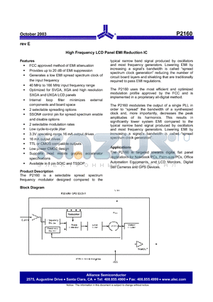 P2160A datasheet - High Frequency LCD Panel EMI Reduction IC