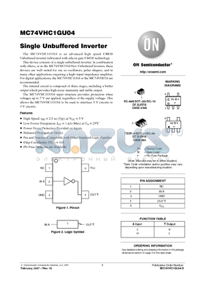 MC74VHC1GU04_07 datasheet - Single Unbuffered Inverter