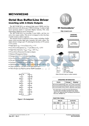 MC74VHC240DWR2G datasheet - Octal Bus Buffer/Line Driver Inverting with 3-State Outputs