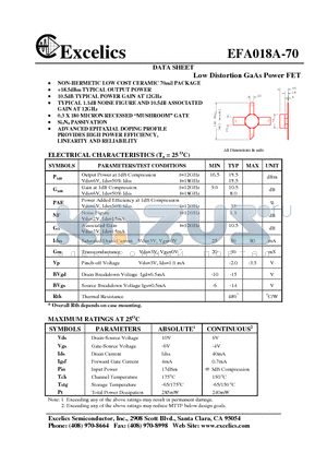 EFA018A-70 datasheet - Low Distortion GaAs Power FET