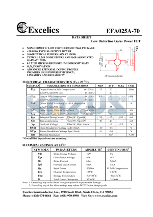 EFA025A-70 datasheet - Low Distortion GaAs Power FET