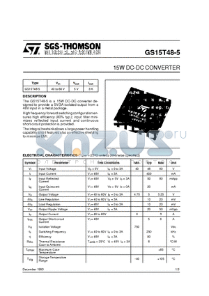 GS15T48-5 datasheet - 15W DC-DC CONVERTER