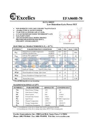 EFA060B-70 datasheet - Low Distortion GaAs Power FET