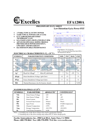 EFA1200A datasheet - Low Distortion GaAs Power FET