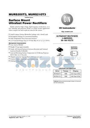 MURS205T3 datasheet - Surface Mount Ultrafast Power Rectifiers