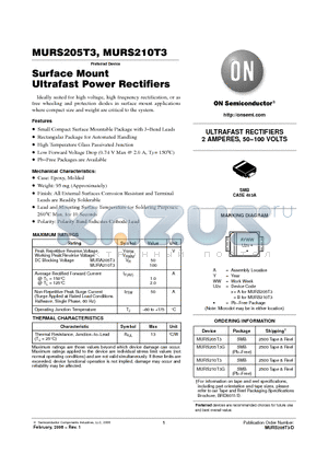 MURS205T3 datasheet - ULTRAFAST RECTIFIERS 2 AMPERES, 50−100 VOLTS