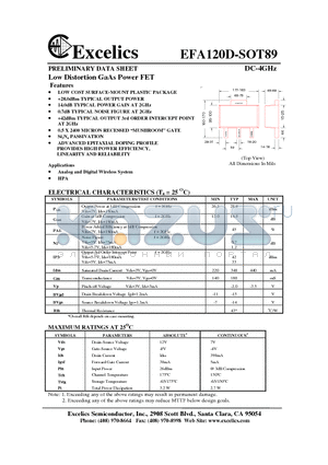 EFA120D-SOT89 datasheet - Low Distortion GaAs Power FET