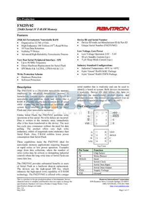 FM25VN02-G datasheet - 256Kb Serial 3V F-RAM Memory