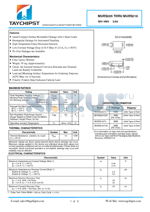 MURS210T3 datasheet - SURFACE MOUNT ULTRAFAST POWER RECTIFIERS