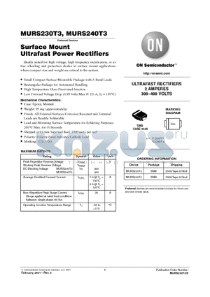 MURS230T3 datasheet - Surface Mount Ultrafast Power Rectifiers