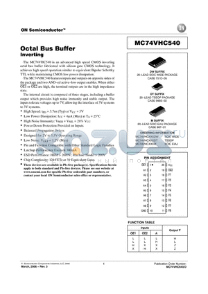 MC74VHC3540DT datasheet - Octal Bus Buffer Inverting