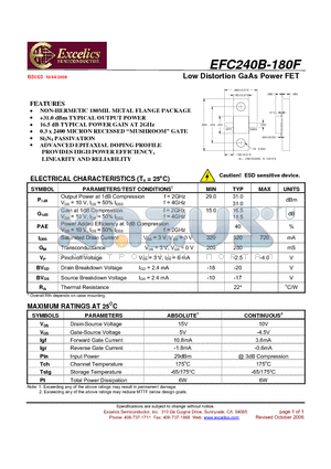 EFC240B-180F datasheet - Low Distortion GaAs Power FET