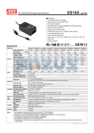 GS18A09-P1J datasheet - 15~18WAC-DC Single Output Desktop