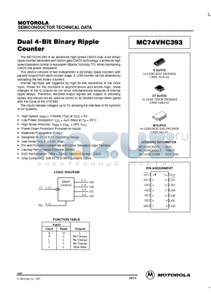 MC74VHC393 datasheet - Dual 4-Bit Binary Ripple Counter