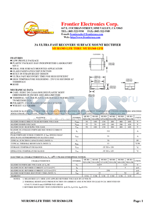 MURS305-LFR datasheet - 3A ULTRA FAST RECOVERY SURFACE MOUNT RECTIFIER