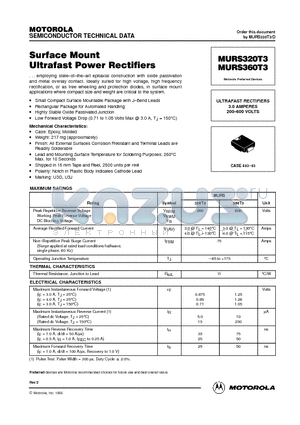 MURS320T3 datasheet - ULTRAFAST RECTIFIERS 3.0 AMPERES 200-600 VOLTS