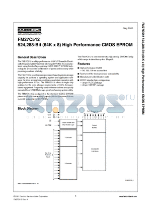 FM27C512QE120 datasheet - 524,288-Bit (64K x 8) High Performance CMOS EPROM