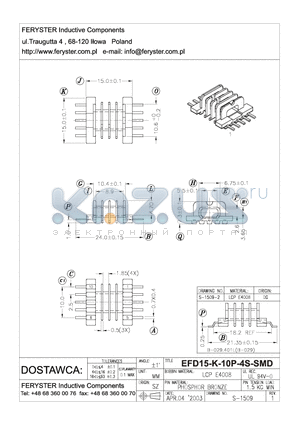 EFD-15-K-10P-4S-SMD datasheet - EFD Bobbin