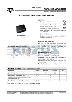 MURS340S datasheet - Surface Mount Ultrafast Plastic Rectifier